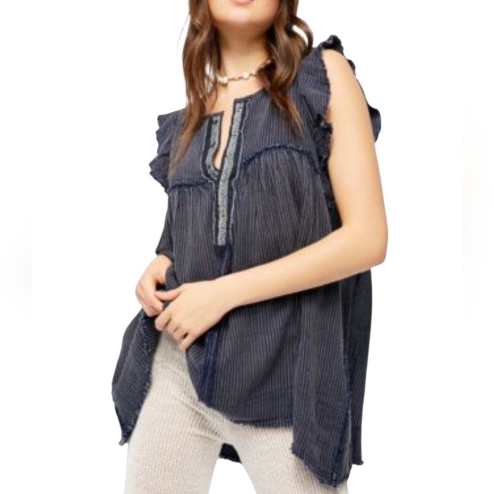 We The Free Blue Ridge Indigo Free People top/Mini dress  - XS (oversized)  L103